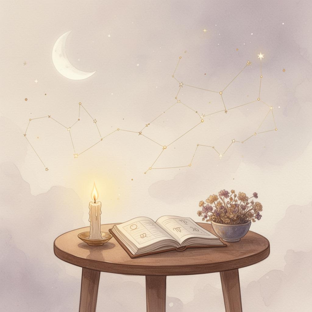 Vedic astrology chart with constellations, moon and gold celestial lines